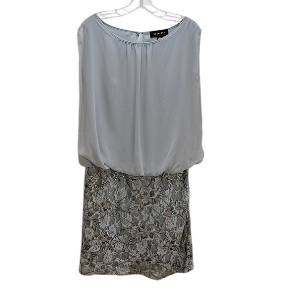 Scarlett Silver Floral Embroidered Embellishments Blouson Mini Dress 8 Cocktail - Picture 1 of 14